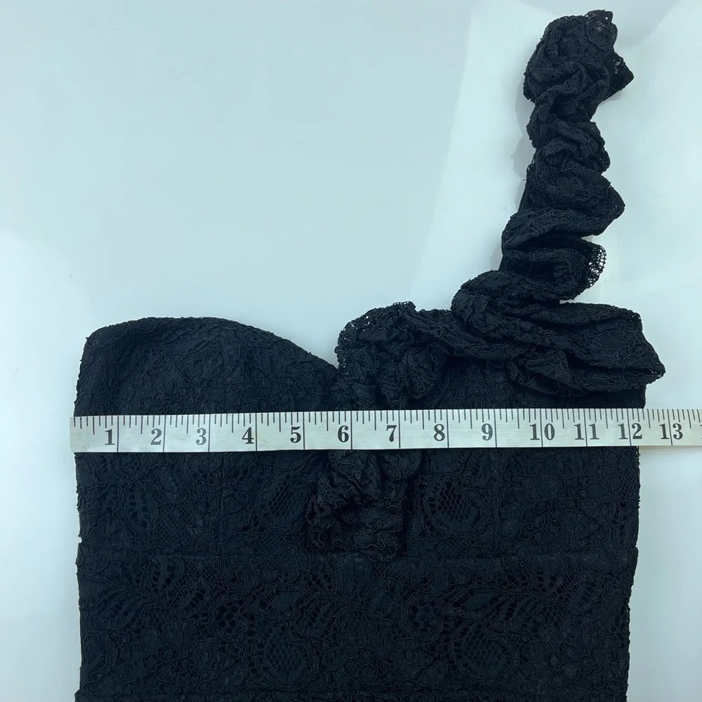 ModCloth Mystic Black Lace Sheath One Shoulder Dress Ruched N246-12 - Picture 6 of 7